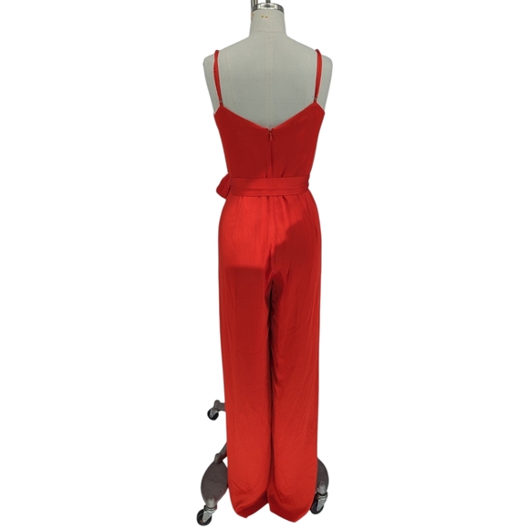 00672 Dress the Population Satin Wide Leg Jumpsuit Red sz Small party cocktail - Picture 2 of 7